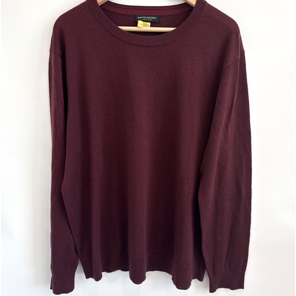 Banana Republic Sweater Mens Sz XXL Burgundy 100% Merino Wool Casual Lightweight